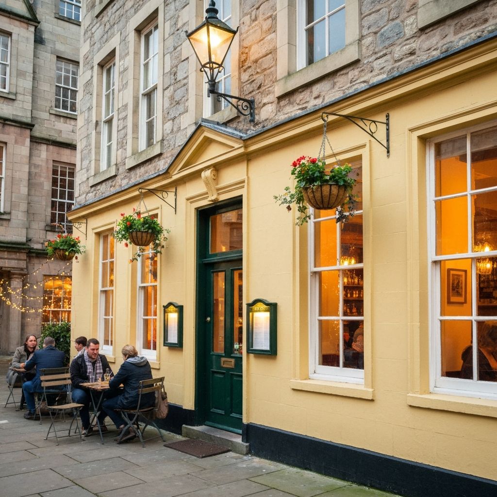 Yellow Georgian bistro on a Scottish cathedral square