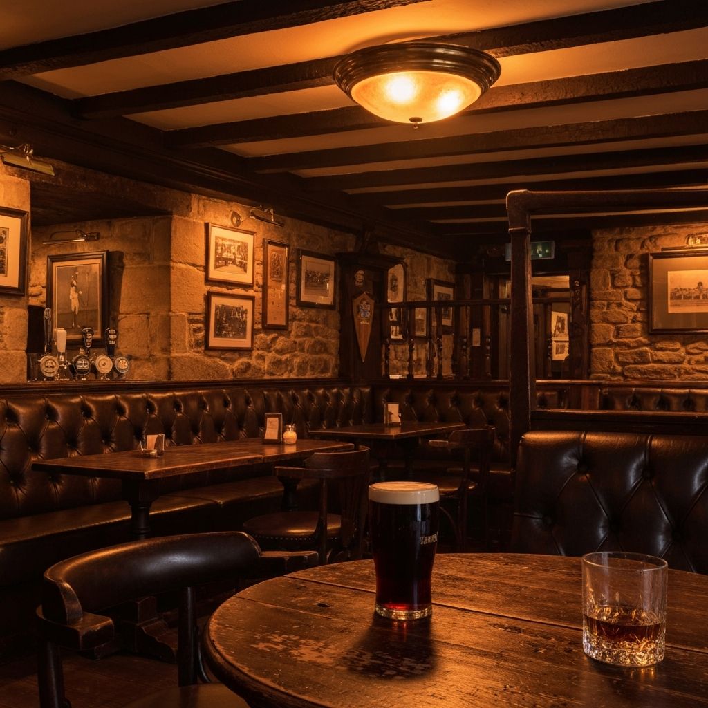 Tiny historic Scottish pub with a roaring fire